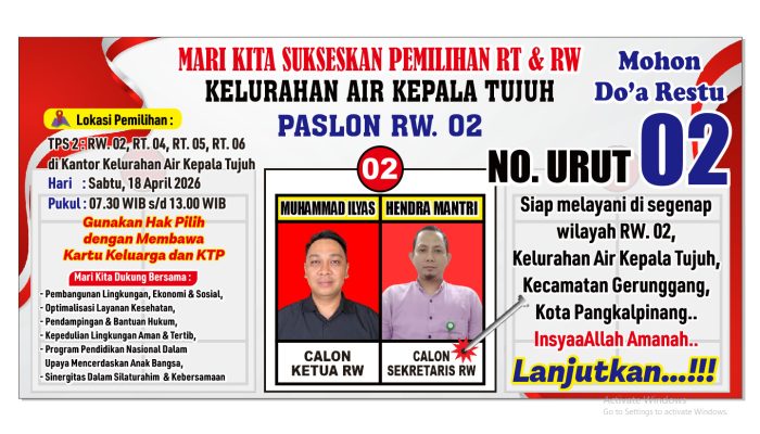 Paslon RW 02 Ilyas-Hendra Siap Mengabdi, Warga Air Kepala Tujuh Diajak Sukseskan Pemilihan RT dan RW
