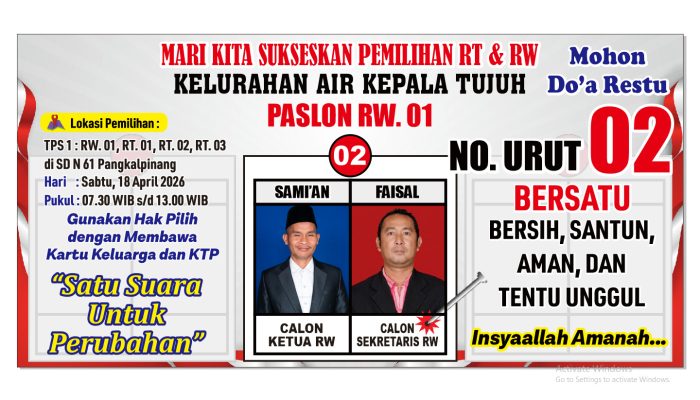 Sami’an–Faisal Usung Visi “BERSATU”, Tawarkan Program Lingkungan Bersih, Aman dan Unggul di RW 01 Air Kepala Tujuh