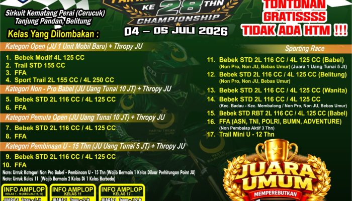 Yuri Kemal, Ruksamin, dan Ali Reza Hadiri Final Grasstrack Milad PBB ke-28 di Belitung